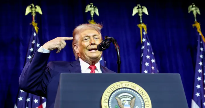 U.S. President Donald Trump addresses House Republicans at their annual issues conference retreat, at the Kennedy Center, renamed the Trump-Kennedy Center by the Trump-appointed board of directors, in Washington, D.C., U.S., January 6, 2026. REUTERS/Kevin Lamarque/Kevin Lamarque