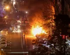 Cars burn in a street during a protest over the collapse of the currency's value, in Tehran, Iran, January 8, 2026. Stringer/WANA (West Asia News Agency) via REUTERS ATTENTION EDITORS - THIS PICTURE WAS PROVIDED BY A THIRD PARTY  TPX IMAGES OF THE DAY/Stringer