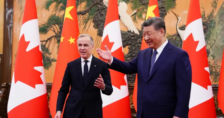 Canadian Prime Minister Mark Carney meets with President of China Xi Jinping at the Great Hall of the People in Beijing, China on Friday, Jan. 16, 2026. Sean Kilpatrick/Pool via REUTERS/Sean Kilpatrick