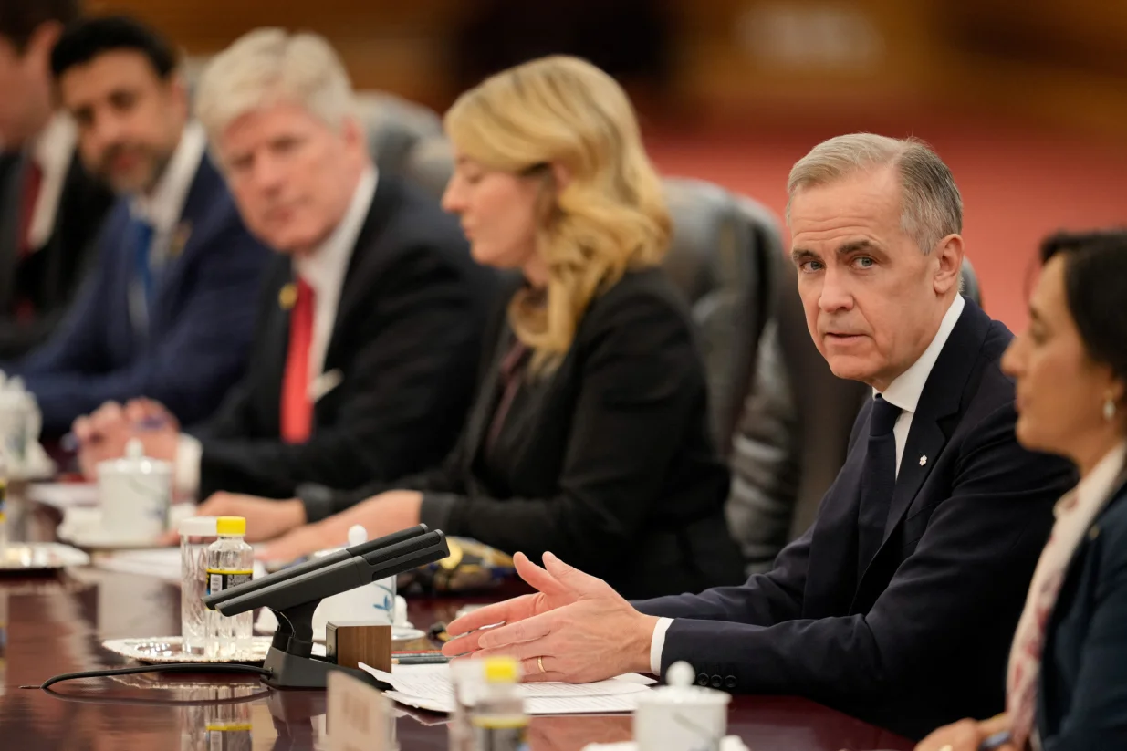 Canada's Prime Minister Mark Carney speaks during a meeting with Chinese President Xi Jinping (not pictured), at the Great Hall of the People in Beijing, China, Friday, Jan. 16, 2026. Vincent Thian/Pool via REUTERS/Vincent Thian