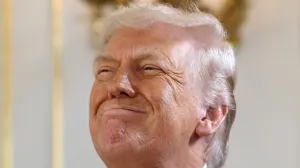 U.S. President Donald Trump reacts, as he attends a ceremony held to dedicate a 4-mile stretch of road from West Palm Beach Airport to his Mar-a-Lago estate as 'President Donald J. Trump Boulevard', at the Mar-a-Lago estate in Palm Beach, Florida, U.S., January 16, 2026. REUTERS/Kevin Lamarque/Kevin Lamarque