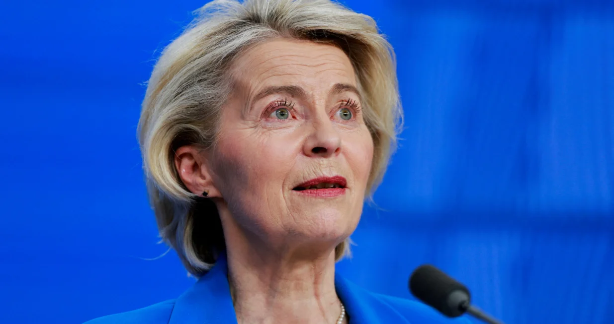 FILE PHOTO: European Commission President Ursula von der Leyen holds a press conference during a European Union leaders' summit in Brussels, Belgium December 19, 2025. REUTERS/Stephanie Lecocq/File Photo/Stephanie Lecocq