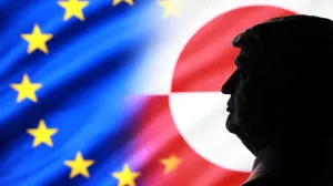 A 3D-printed miniature model of U.S. President Donald Trump, and the EU and Greenland flags appear in this illustration taken January 17, 2026. REUTERS/Dado Ruvic/Illustration/Dado Ruvic