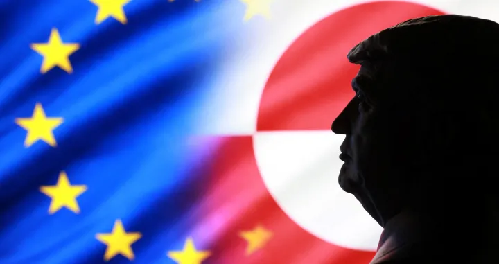 A 3D-printed miniature model of U.S. President Donald Trump, and the EU and Greenland flags appear in this illustration taken January 17, 2026. REUTERS/Dado Ruvic/Illustration/Dado Ruvic