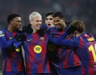 Soccer Football - UEFA Champions League - Slavia Prague v FC Barcelona - Fortuna Arena, Prague, Czech Republic - January 21, 2026 FC Barcelona's Dani Olmo celebrates scoring their third goal with teammates REUTERS/David W Cerny/Foto: David W Cerny