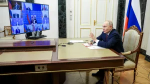 Russia's President Vladimir Putin chairs a meeting with the Security Council's permanent members via a video link in Moscow, Russia, January 21, 2026. Sputnik/Vyacheslav Prokofyev/Pool via REUTERS ATTENTION EDITORS - THIS IMAGE WAS PROVIDED BY A THIRD PARTY./Vyacheslav Prokofyev