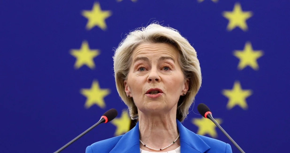 European Commission President Ursula von der Leyen addresses the EU Parliament in Strasbourg, France, January 21, 2026. REUTERS/Yves Herman/Yves Herman