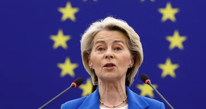 European Commission President Ursula von der Leyen addresses the EU Parliament in Strasbourg, France, January 21, 2026. REUTERS/Yves Herman/Yves Herman