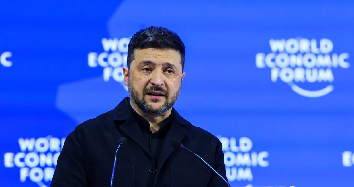 Ukrainian President Volodymyr Zelenskiy speaks at the 56th annual World Economic Forum (WEF) meeting in Davos, Switzerland, January 22, 2026. REUTERS/Denis Balibouse/Denis Balibouse