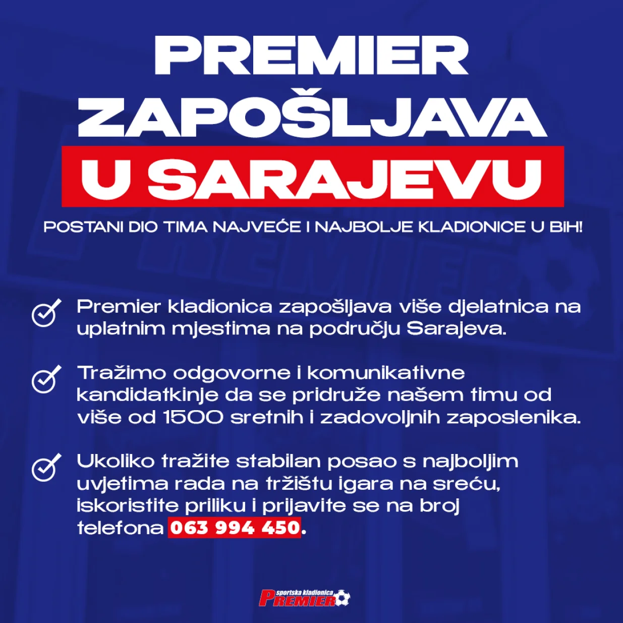 Premier kladionica - oglas za posao/