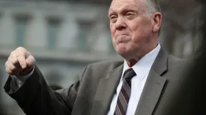 Tom Homan, who was appointed "border czar" by U.S. President Donald Trump, gestures as he speaks to the media outside the White House in Washington, D.C., U.S., January 14, 2026. REUTERS/Evelyn Hockstein/Evelyn Hockstein