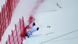 Alpine Skiing - FIS Alpine Ski World Cup - Women's Downhill - Crans-Montana, Switzerland - January 30, 2026 Norway's Marte Monsen crashes during her run REUTERS/Romina Amato/Foto: Romina Amato