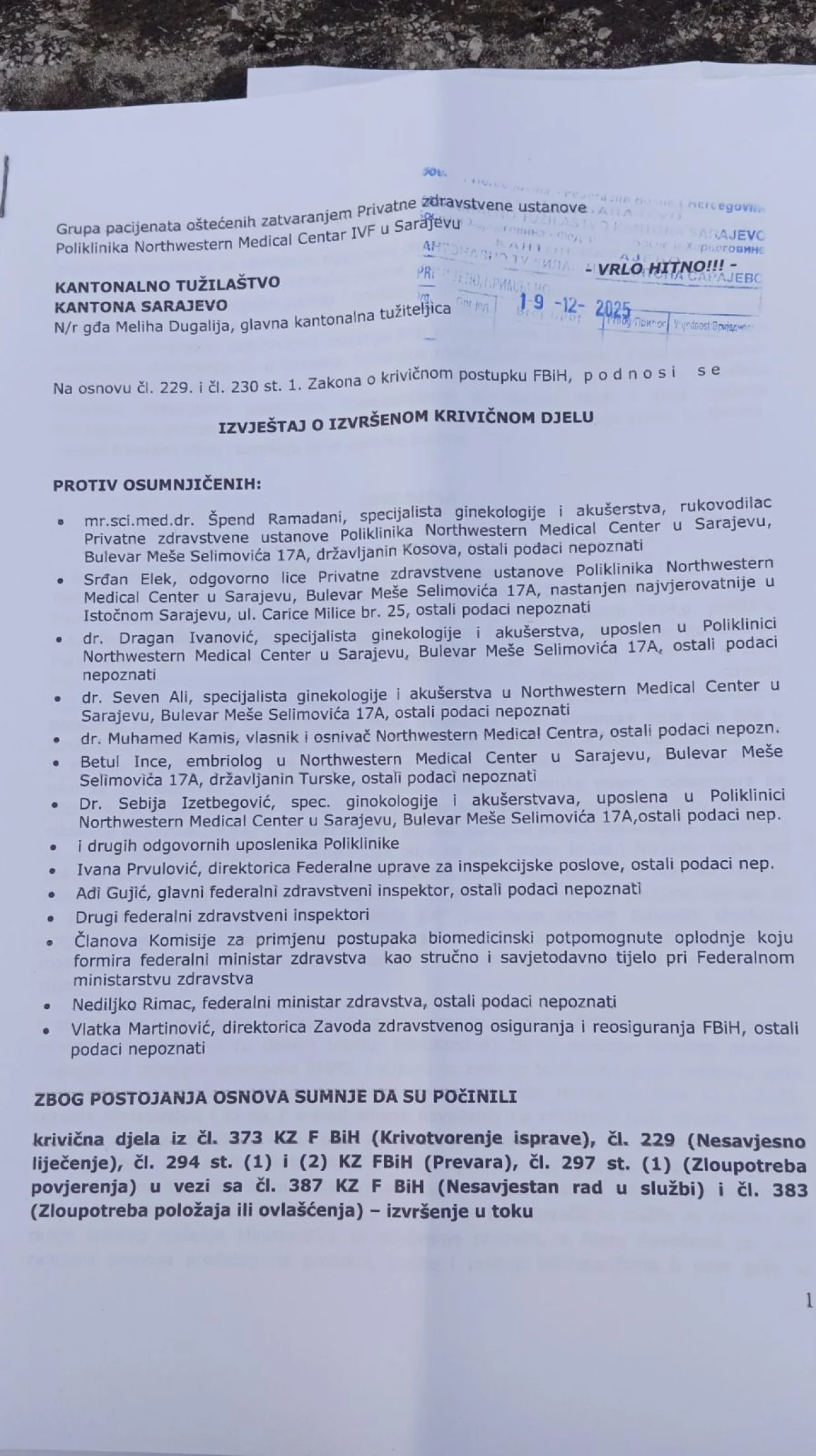 Prvi list krivične prijave/Vlasnik