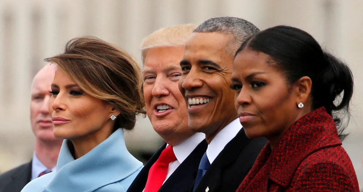 FILE PHOTO: U.S. President Donald Trump and first lady Melania Trump see off former U.S. President Barack Obama and his wife Michelle Obama as they depart following Trump's inauguration at the Capitol in Washington, U.S. January 20, 2017. REUTERS/Jonathan Ernst/File Photo/Jonathan Ernst