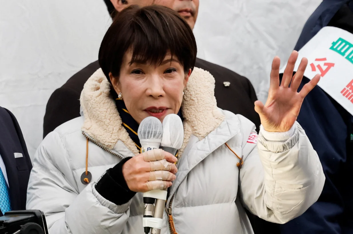 Japan's Prime Minister and leader of the ruling Liberal Democratic Party (LDP), Sanae Takaichi, speaks during an election campaign event ahead of the February 8 snap election, in Tokyo, Japan, February 7, 2026. REUTERS/Kim Kyung-Hoon/Kim Kyung-hoon