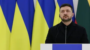 Ukrainian President Volodymyr Zelenskiy attends a press conference with Lithuanian President Gitanas Nauseda and Polish President Karol Nawrocki at the Presidential Palace in Vilnius, Lithuania, January 25, 2026. REUTERS/Kuba Stezycki/Kuba Stezycki