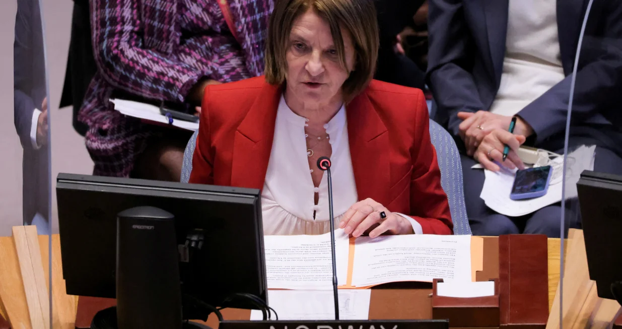 FILE PHOTO: Norway's Ambassador to the United Nations Mona Juul addresses the United Nations Security Council at the United Nations Headquarters in Manhattan, New York City, New York, U.S., April 5, 2022. REUTERS/Andrew Kelly/File Photo/Andrew Kelly