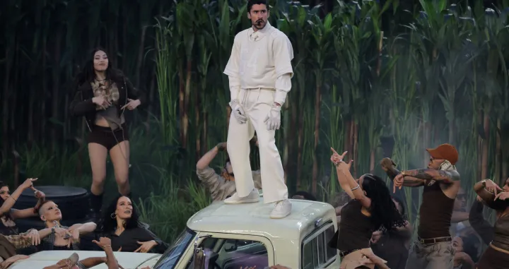 Football - NFL - Super Bowl LX - New England Patriots v Seattle Seahawks - Levi's Stadium, Santa Clara, California, United States - February 8, 2026 Bad Bunny performs during the halftime show REUTERS/Jeenah Moon/Jeenah Moon