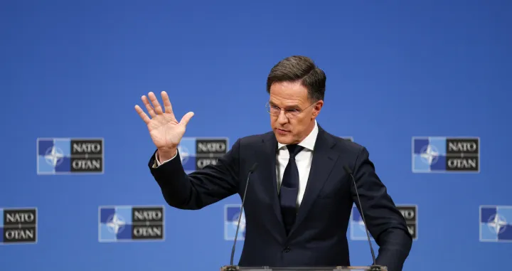 NATO Secretary General Mark Rutte gestures during a press conference ahead of a NATO defence ministers meeting in Brussels, Belgium February 11, 2026. REUTERS/Tom Nicholson/Tom Nicholson