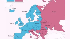 Mapa Evrope kada je riječ o padu i porastu stanovništva/