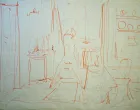 Akt u interijeru, crvena tinta/        
