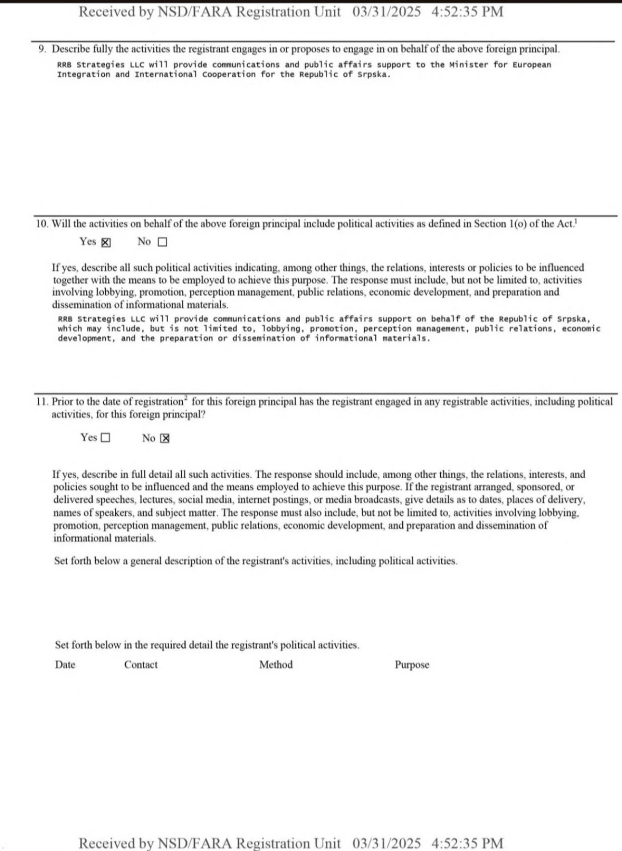 Lobistički ugovor RS-a/