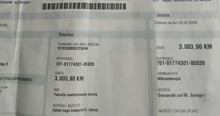 Račun za struju koji je Zeničanka dobila/