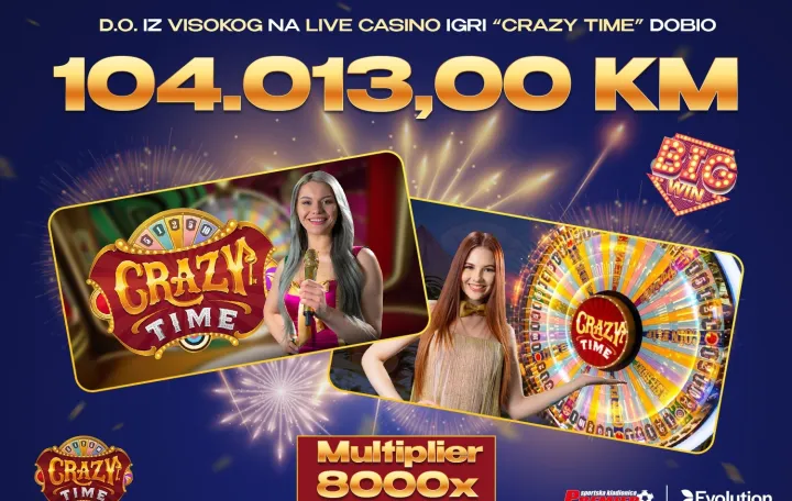 Igrač iz Visokog s 13 KM uloga osvojio 104.000 KM na live casinu Premier kladionice//