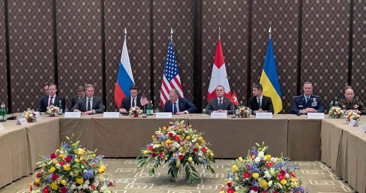 A U.S. delegation led by Special Envoy Steve Witkoff and U.S. President Donald Trump's son-in-law Jared Kushner waits for the start of a meeting on the first day of the third round of trilateral talks between delegates from Ukraine, Russia and the U.S., amid Russia's attack on Ukraine, in Geneva, Switzerland, February 17, 2026. Press service of the National Security and Defence Council of Ukraine/Handout via REUTERS ATTENTION EDITORS - THIS IMAGE HAS BEEN SUPPLIED BY A THIRD PARTY. NO ARCHIVES. NO RESALES/National Security And Defence Co
