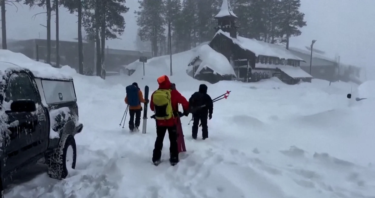 A rescue team departs to the site of an avalanche in a backcountry slope of California's Sierra Nevada mountains, where a group of skiers were stranded, in Nevada County, California, U.S. February 17, 2026, in this still image from a video. Nevada County Sheriff's Office/Handout via REUTERS THIS IMAGE HAS BEEN SUPPLIED BY A THIRD PARTY/Nevada County Sheriff's Office