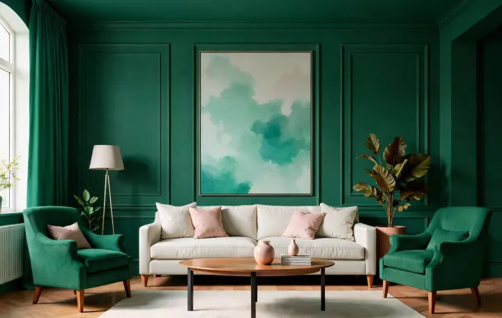 Smaragdno zelena boja u domu/Ilustracija