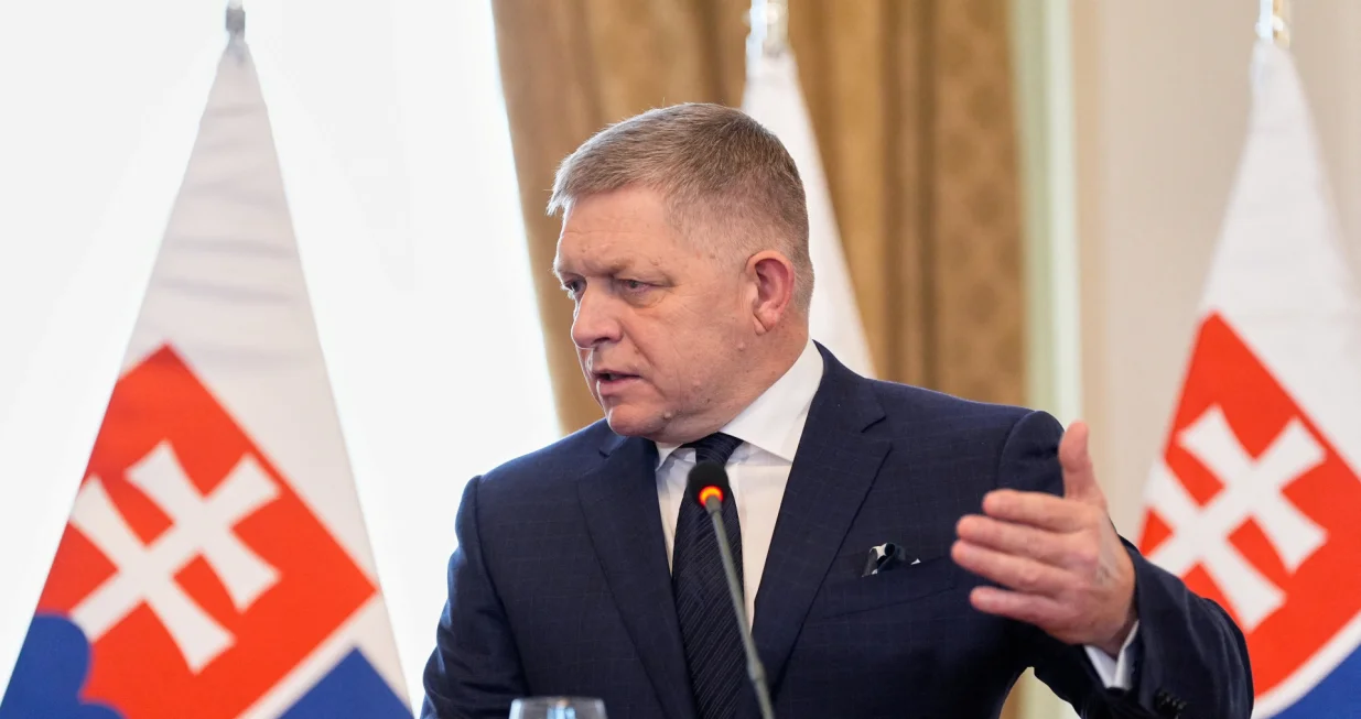 Slovakia's Prime Minister Robert Fico attends attends a joint press conference with U.S. Secretary of State Marco Rubio (not pictured), in Bratislava, Slovakia, Sunday, Feb. 15, 2026.  Alex Brandon/Pool via REUTERS/Alex Brandon