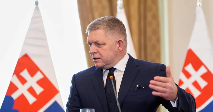 Slovakia's Prime Minister Robert Fico attends attends a joint press conference with U.S. Secretary of State Marco Rubio (not pictured), in Bratislava, Slovakia, Sunday, Feb. 15, 2026.  Alex Brandon/Pool via REUTERS/Alex Brandon