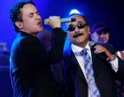 FILE PHOTO: Singer Fonseca (L) and trombonist Willie Colon perform during the Miss Colombia 2010 in Cartagena November 15, 2010. REUTERS/Jairo Castilla (COLOMBIA - Tags: ENTERTAINMENT SOCIETY)/File Photo/Stringer Colombia