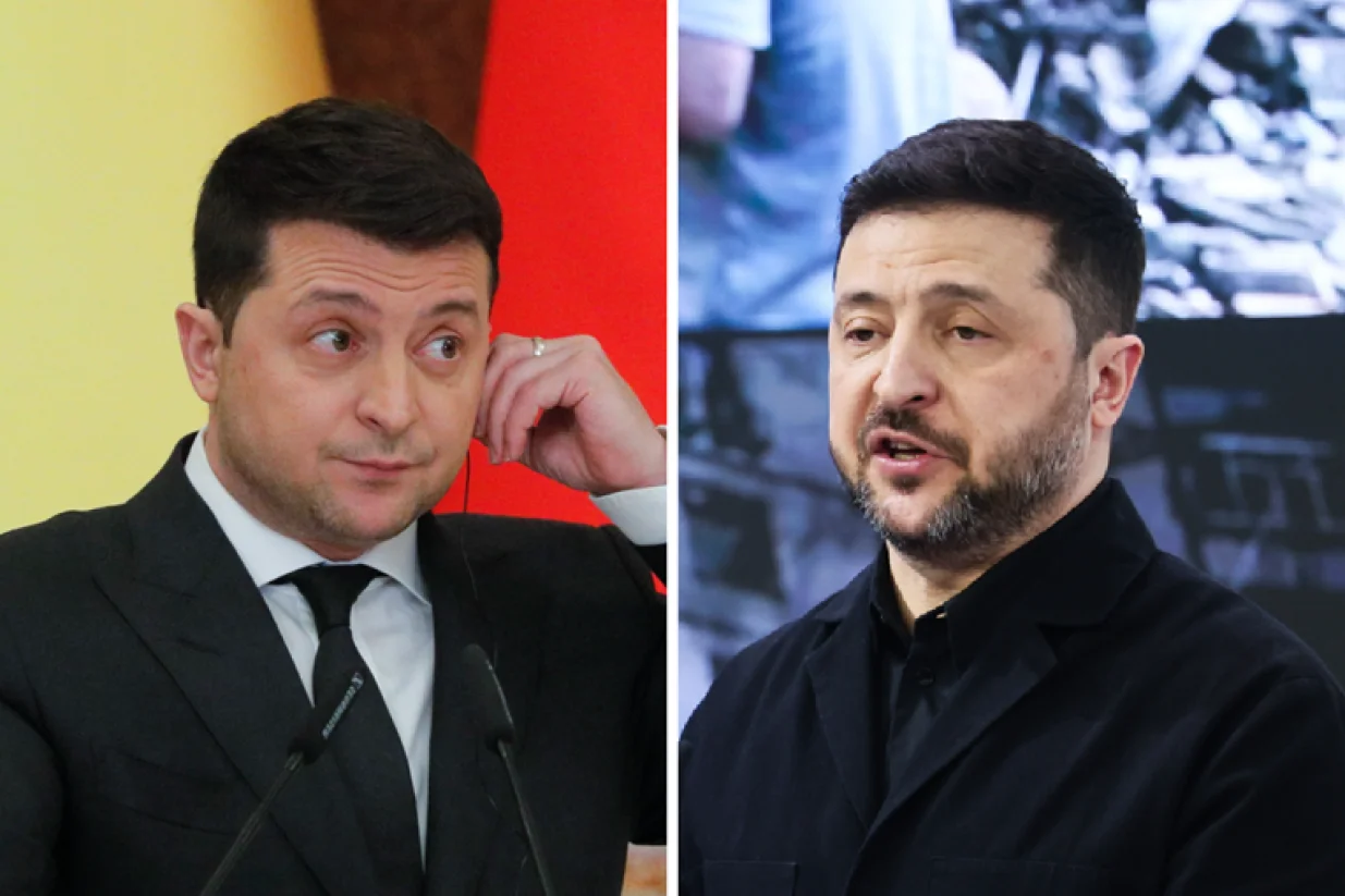 Volodimir Zelenski u februaru 2022. i u februaru 2026.Foto: EPA/