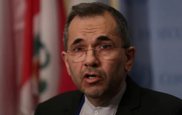 FILE PHOTO: Iranian Deputy Foreign Minister Majid Takht-Ravanchi, at the time its U.N. ambassador, speaks to the media outside Security Council chambers at the U.N. headquarters in New York, U.S., June 24, 2019. REUTERS/Shannon Stapleton/File Photo/Shannon Stapleton