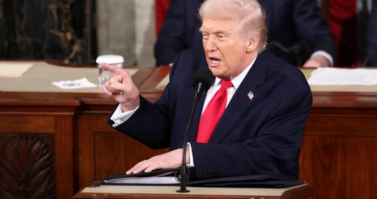 U.S. President Donald Trump delivers the State of the Union address in the House Chamber of the U.S. Capitol in Washington, D.C., U.S., February 24, 2026. REUTERS/KEVIN LAMARQUE/Kevin Lamarque