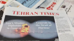 An Iranian newspaper with a cover photo of Iran's military exercise, in Tehran, Iran, February 17, 2026. Majid Asgaripour/WANA (West Asia News Agency) via REUTERS ATTENTION EDITORS - THIS PICTURE WAS PROVIDED BY A THIRD PARTY/Majid Asgaripour
