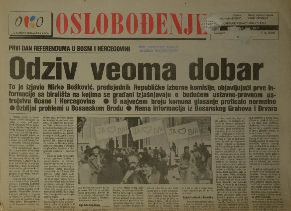 Naslovnica Oslobođenja 1. mart/Oslobođenje