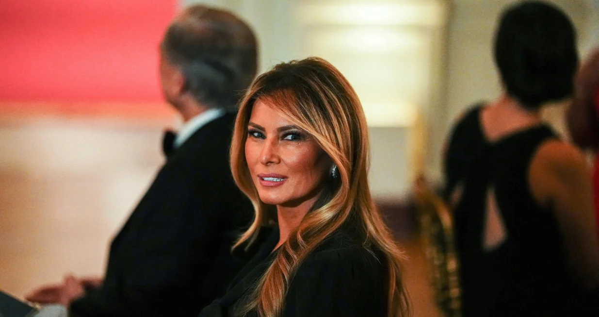 FILE PHOTO: U.S. first lady Melania Trump attends a Governors Dinner hosted by U.S. President Donald Trump at the White House in Washington D.C., U.S., February 21, 2026. REUTERS/Aaron Schwartz/File Photo/Aaron Schwartz