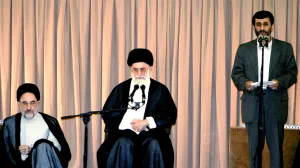 FILE PHOTO: Iran's Supreme Leader Ayatollah Ali Khamenei and former president Mohammad Khatami listen to a speech by President Mahmoud Ahmadinejad after his confirmation as Iran's President in Tehran August 3, 2005. REUTERS/Raheb Homavandi/File Photo/Raheb Homavandi
