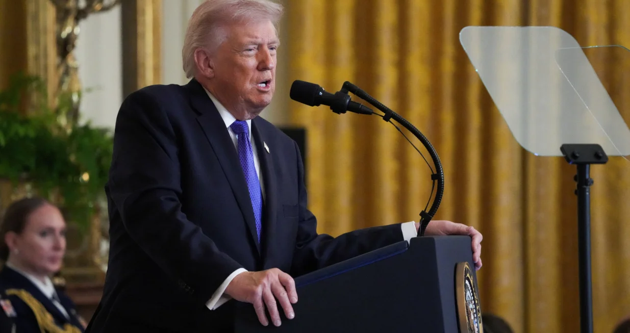 U.S. President Donald Trump speaks during a Medal of Honor ceremony at the White House in Washington, D.C., U.S., March 2, 2026. REUTERS/Ken Cedeno/Ken Cedeno