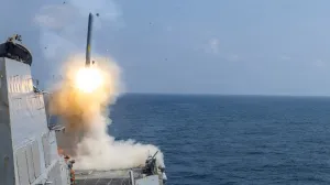 The U.S. Navy Arleigh Burke-class guided-missile destroyer USS Delbert D. Black fires a Tomahawk Land Attack Missile (TLAM) in support of the Operation Epic Fury attack on Iran from an undisclosed location February 28, 2026. U.S. Navy/Handout via REUTERS THIS IMAGE HAS BEEN SUPPLIED BY A THIRD PARTY/Us Navy