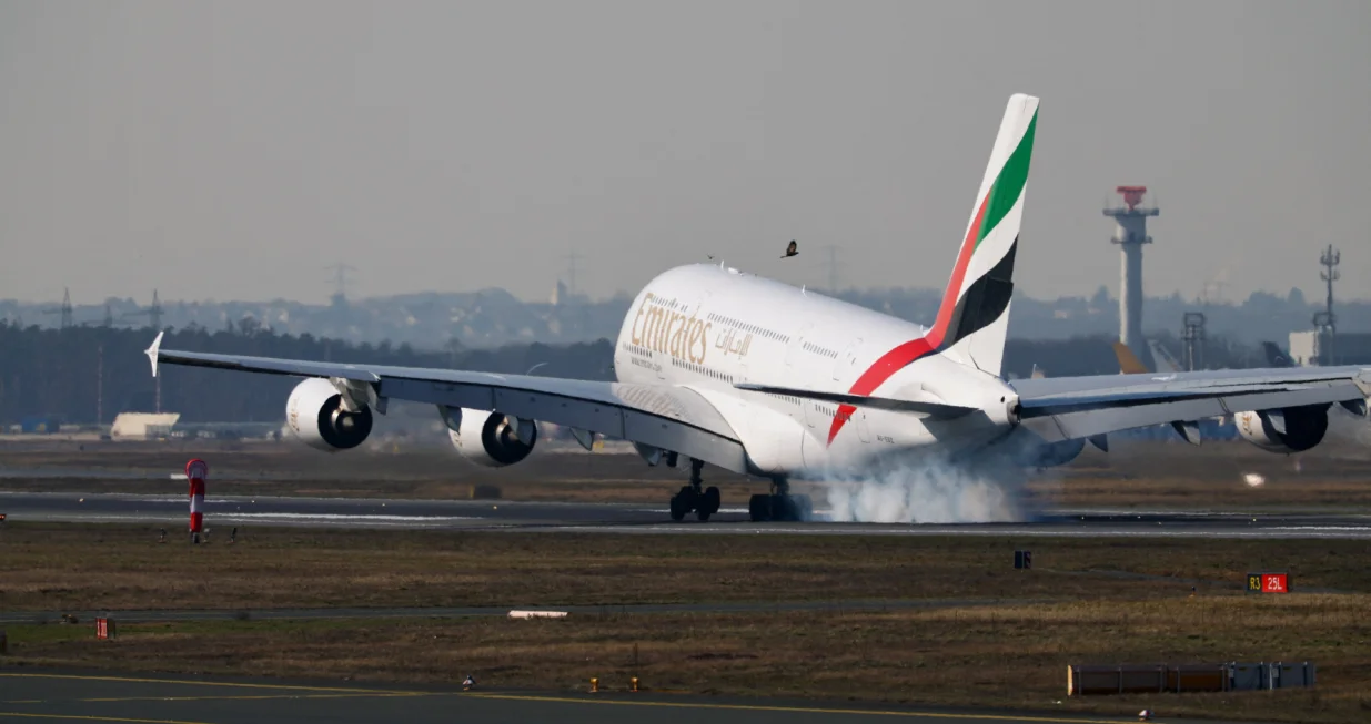 An Emirates plane with German tourists evacuated from the Middle East arrives from Dubai, amid the U.S.-Israeli conflict with Iran, at the airport in Frankfurt, Germany, March 3, 2026. REUTERS/Kai Pfaffenbach/Kai Pfaffenbach