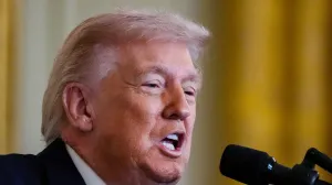 FILE PHOTO: U.S. President Donald Trump speaks, as a patch of blemished skin is visible above his shirt collar, during a Medal of Honor ceremony at the White House in Washington, D.C., U.S., March 2, 2026. REUTERS/Ken Cedeno/File Photo/Ken Cedeno