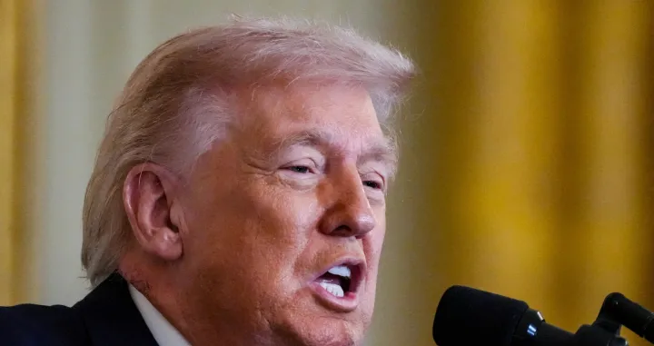 FILE PHOTO: U.S. President Donald Trump speaks, as a patch of blemished skin is visible above his shirt collar, during a Medal of Honor ceremony at the White House in Washington, D.C., U.S., March 2, 2026. REUTERS/Ken Cedeno/File Photo/Ken Cedeno
