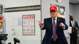U.S. President Donald Trump gestures during a visit to a Whataburger in Corpus Christi, Texas, U.S., February 27, 2026. REUTERS/Elizabeth Frantz/Elizabeth Frantz