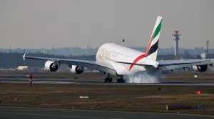 An Emirates plane with German tourists evacuated from the Middle East arrives from Dubai, amid the U.S.-Israeli conflict with Iran, at the airport in Frankfurt, Germany, March 3, 2026. REUTERS/Kai Pfaffenbach/Kai Pfaffenbach