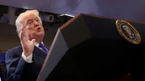 FILE PHOTO: U.S. President Donald Trump speaks at a press briefing at the White House, following the Supreme Court's ruling that he had exceeded his authority when he imposed tariffs, in Washington, D.C., U.S., February 20, 2026. REUTERS/Jonathan Ernst REFILE - CORRECTING MONTH/File Photo/Jonathan Ernst