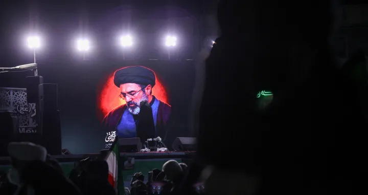 A picture of Iran's new supreme leader, Mojtaba Khamenei, is displayed on a screen in Tehran, amid the U.S.-Israeli conflict with Iran, in Tehran, Iran, March 9, 2026. Majid Asgaripour/WANA (West Asia News Agency) via REUTERS ATTENTION EDITORS - THIS PICTURE WAS PROVIDED BY A THIRD PARTY  TPX IMAGES OF THE DAY/Majid Asgaripour